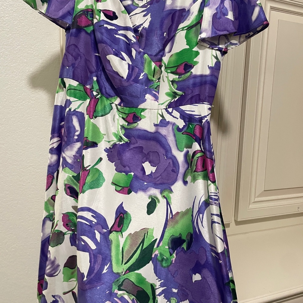 Dana Kay White Midi Dress with Purple & Green Floral Print